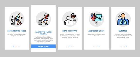 bloedarmoede patiënt gezondheidsprobleem onboarding pictogrammen instellen vector