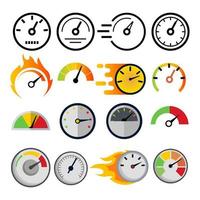 snelheidsmeter pictogrammenset vector. snelheid symbool. Auto kracht. auto-interface. transport element. snelle indicatie. meet vooruitgang km-teken. lijn, vlakke afbeelding vector