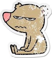 verontruste sticker van een boze beer cartoon zittend vector