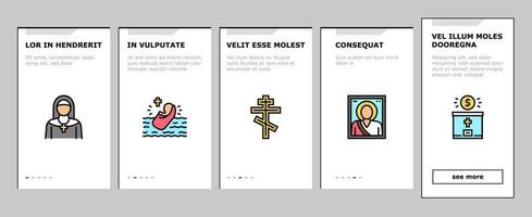 christendom religie kerk onboarding pictogrammen instellen vector