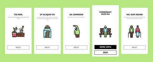 ouderen zorg onboarding pictogrammen instellen vector