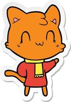 sticker van een cartoon gelukkige kat met sjaal vector