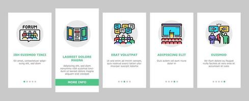 forum mensen ontmoeten onboarding pictogrammen instellen vector