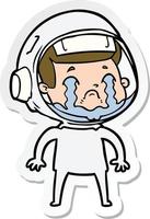 sticker van een cartoon huilende astronaut vector