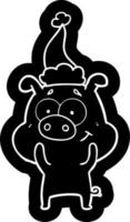happy cartoon icoon van een varken met een kerstmuts vector