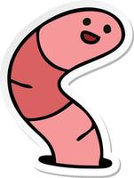 sticker van een eigenzinnige, met de hand getekende cartoonworm vector