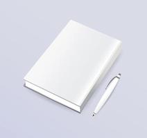 realistische witte boekomslag met pen blanco mockup sjabloon kantoor zakelijke presentatie showcase papieren pagina's vector