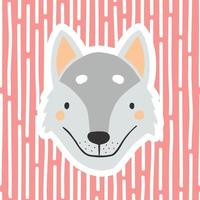 wolf. ansichtkaart met een schattig dier op een gestreepte achtergrond. vectorillustratie voor het decoreren van kinderfeestjes, kinderkamer en andere doeleinden. vector