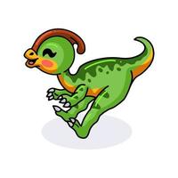 schattige kleine parasaurolophus dinosaurus cartoon springen vector