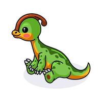schattige kleine parasaurolophus dinosaurus cartoon zitten vector