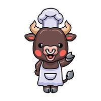 schattige baby stier chef-kok cartoon zwaaiende hand vector