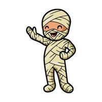schattige kleine jongen mummie cartoon zwaaiende hand vector