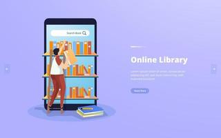 plat ontwerp online bibliotheekconcept vector