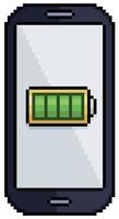 Pixel art mobiele telefoon met opgeladen batterij pictogram vector pictogram voor 8-bits spel op witte achtergrond