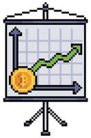 pixelkunstbord met bitcoin-afbeelding. cryptovaluta prijsanalyse. financiële presentatiebanner. 8-bits vector op witte achtergrond