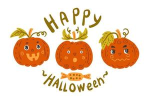 halloween pompoenen set met belettering vector