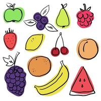 fruit en bessen schattige eenvoudige kleurrijke illustraties vector