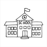 vector tekening in doodle stijl. schoolgebouw. eenvoudige lijntekening, schets. thema terug naar school