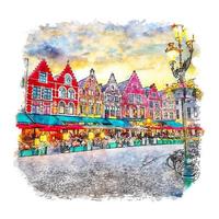 brugge belgië aquarel schets hand getekende illustratie vector