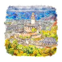 marksburg kasteel duitsland aquarel schets hand getekende illustratie vector