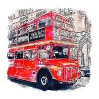 traditionele rode londen bussen aquarel schets hand getekende illustratie vector