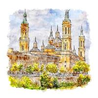 zaragoza spanje aquarel schets hand getekende illustratie vector