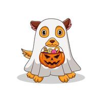 leuke halloweenkostuums hond houdt pompoenzak vol snoep vast vector