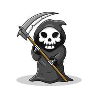 schattige grim reaper cartoon met zeis vector