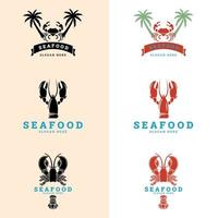 vector logo voor zeevruchten. verse vis, oesters, garnalen en krabreep. vectorillustratie.