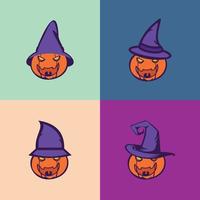 griezelige halloween pompoenen cartoon vector illustraties set.