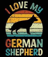 grappige Duitse herder vintage retro zonsondergang silhouet geschenken hondenliefhebber hondenbezitter essentieel t-shirt vector