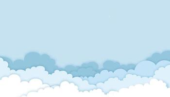 origami wolk met blauwe hemelachtergrond, vector illustratie cloudscape lagen 3D-papier knippen kunststijl met kopie ruimte voor tekst. horizontale banner voor lenteverkoop of zomerseizoen