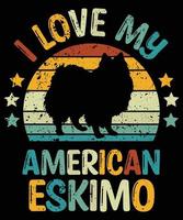 grappige Amerikaanse eskimo vintage retro zonsondergang silhouet geschenken hondenliefhebber hondenbezitter essentieel t-shirt vector