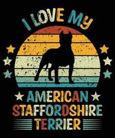 grappige Amerikaanse Staffordshireterriër vintage retro zonsondergang silhouet geschenken hondenliefhebber hondenbezitter essentieel t-shirt vector