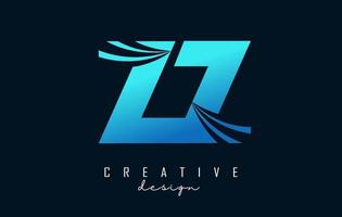 creatieve blauwe letters zz z-logo met leidende lijnen en wegconceptontwerp. letters met geometrisch ontwerp. vector