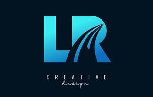 creatieve blauwe letters lr lr-logo met leidende lijnen en wegconceptontwerp. letters met geometrisch ontwerp. vector