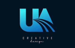 creatieve blauwe letters ua ua-logo met leidende lijnen en wegconceptontwerp. letters met geometrisch ontwerp. vector