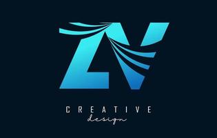 creatieve blauwe letters zv zv-logo met leidende lijnen en wegconceptontwerp. letters met geometrisch ontwerp. vector