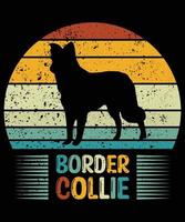 grappige border collie vintage retro zonsondergang silhouet geschenken hondenliefhebber hondenbezitter essentieel t-shirt vector