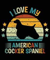 grappige Amerikaanse cocker-spaniël vintage retro zonsondergang silhouet geschenken hondenliefhebber hondenbezitter essentieel t-shirt vector