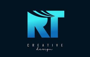 creatieve blauwe letters rt rt-logo met leidende lijnen en wegconceptontwerp. letters met geometrisch ontwerp. vector