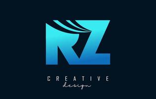 creatief blauwe letters rz rz-logo met leidende lijnen en wegconceptontwerp. letters met geometrisch ontwerp. vector