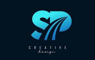 creatief blauwe letters sp sp-logo met leidende lijnen en wegconceptontwerp. letters met geometrisch ontwerp. vector