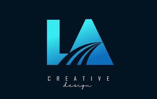 creatieve blauwe letters la la logo met leidende lijnen en wegconceptontwerp. letters met geometrisch ontwerp. vector