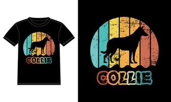 grappige collie vintage retro zonsondergang silhouet geschenken hondenliefhebber hondenbezitter essentieel t-shirt vector