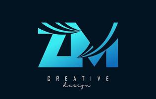 creatieve blauwe letters zm zm-logo met leidende lijnen en wegconceptontwerp. letters met geometrisch ontwerp. vector