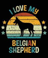 grappige belgische herder vintage retro zonsondergang silhouet geschenken hondenliefhebber hondenbezitter essentieel t-shirt vector