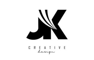 creatief zwarte letters jk jk-logo met leidende lijnen en wegconceptontwerp. letters met geometrisch ontwerp. vector