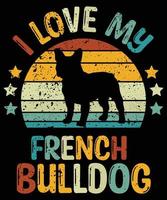 grappige franse bulldog vintage retro zonsondergang silhouet geschenken hondenliefhebber hondenbezitter essentieel t-shirt vector