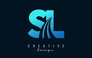 creatief blauwe letters sl sl-logo met leidende lijnen en wegconceptontwerp. letters met geometrisch ontwerp. vector